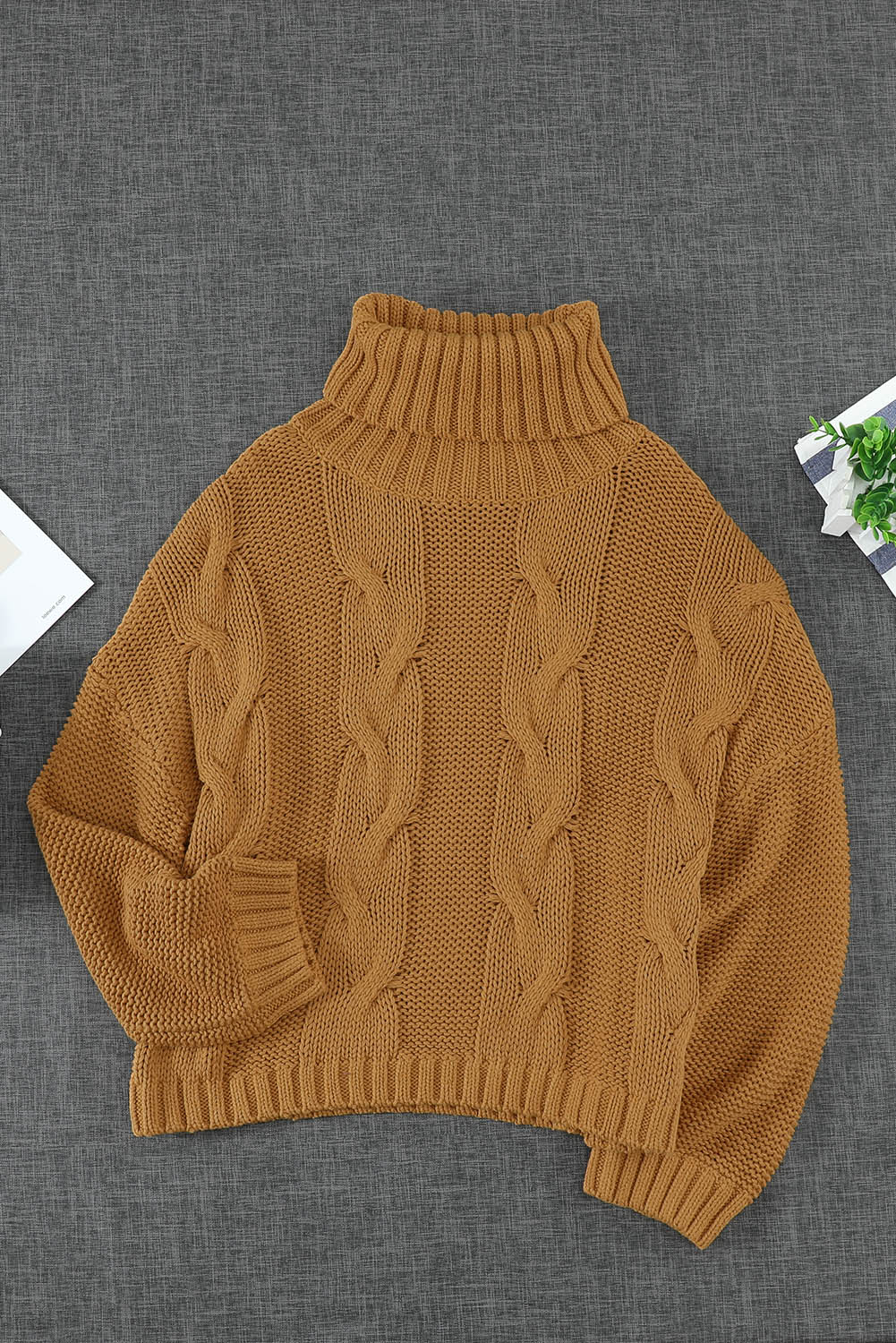 Turtleneck Sweater for Women Handmade New Orange Cuddle Weather Cable Knitted