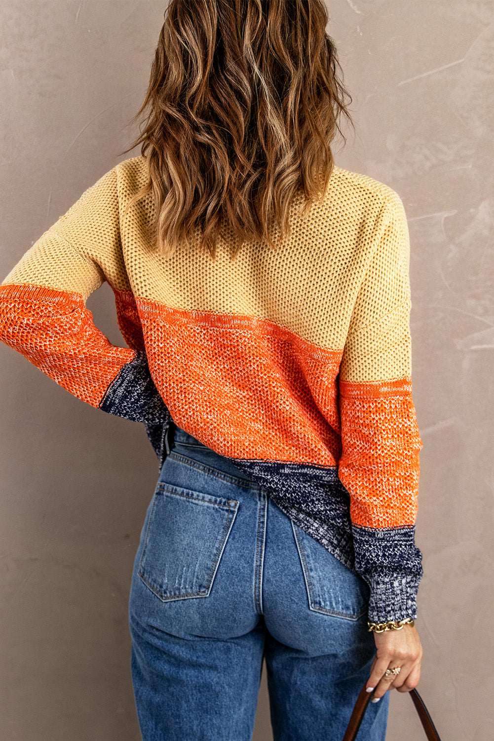Sweater for Women Color-Block Orange Blue