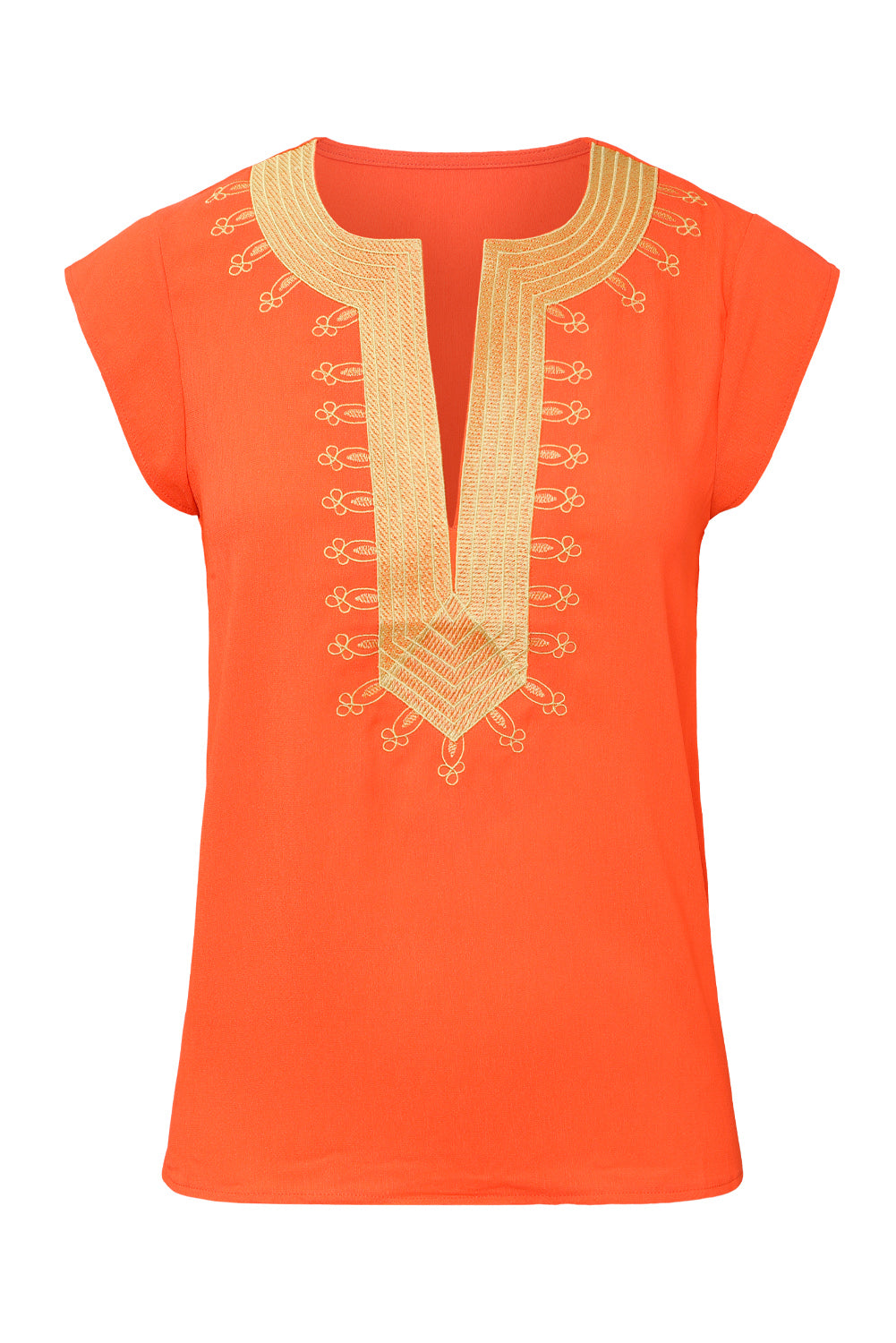 Blouse for Women Printed Neck Shift Orange Short-Sleeve Bohemian