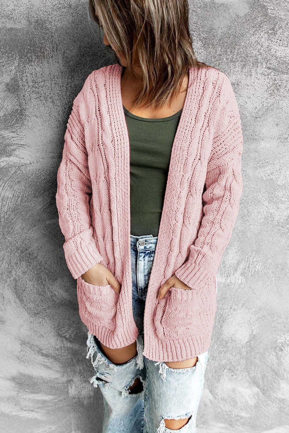Women's Pink Open Front Cardigan