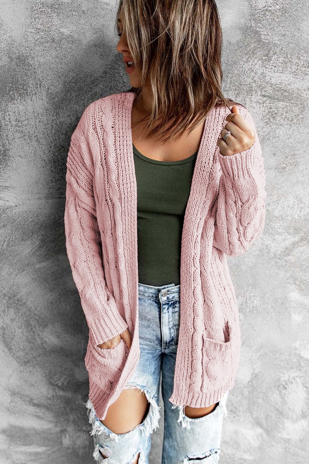 Women's Pink Open Front Cardigan
