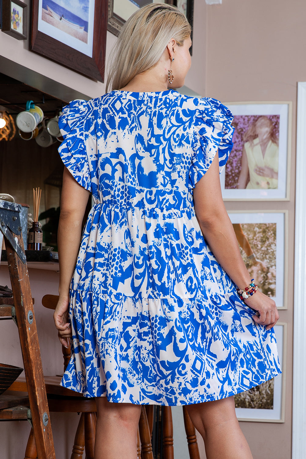 Mini Dress for Women Plus Size Ruffle-Trimmed Sleeve
