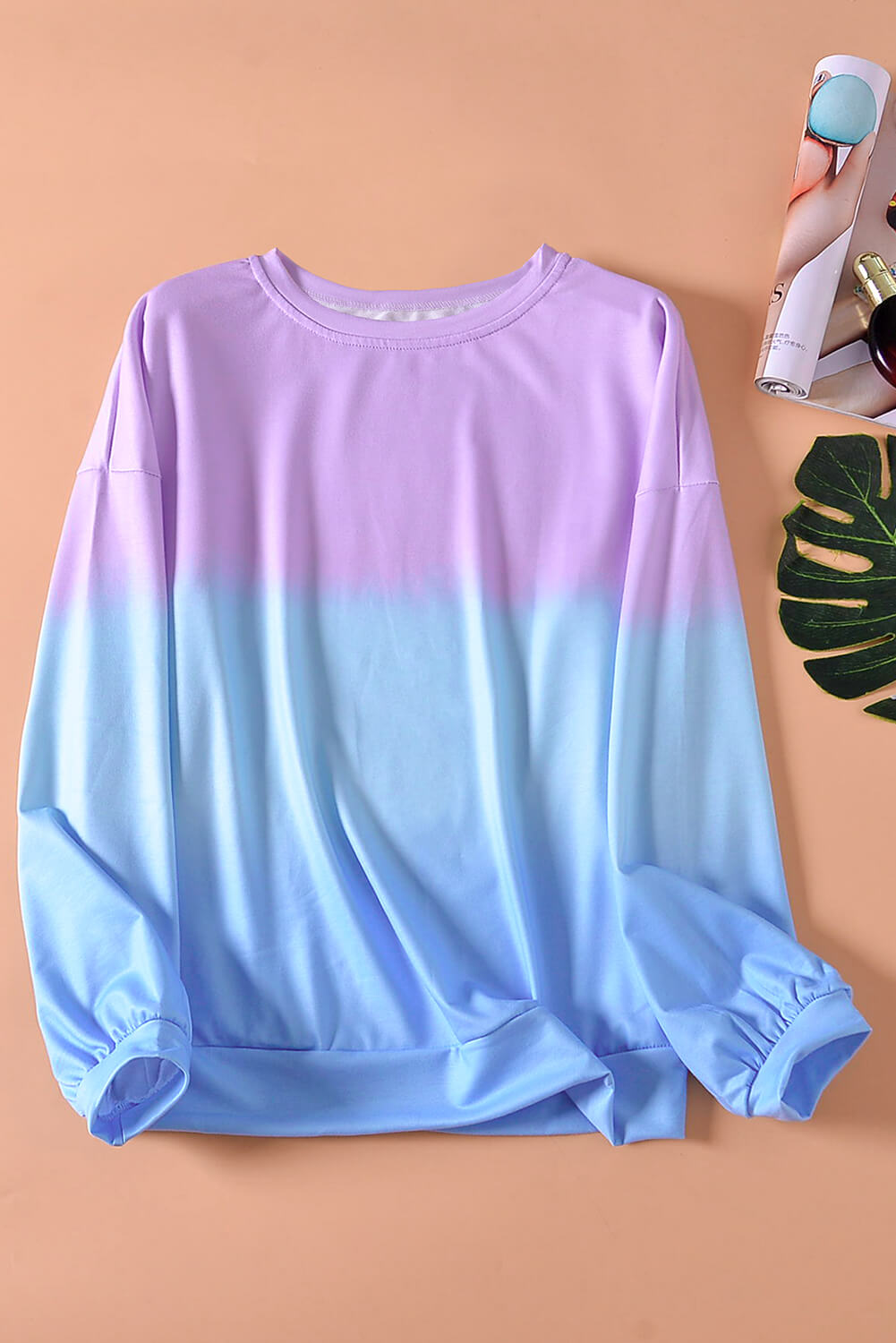 Women's Pullover Sweatshirt Featuring Tie Dye Purple Blue Color-Block