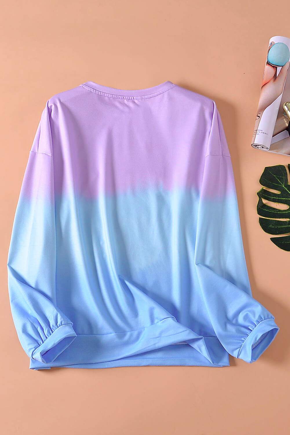 Women's Pullover Sweatshirt Featuring Tie Dye Purple Blue Color-Block