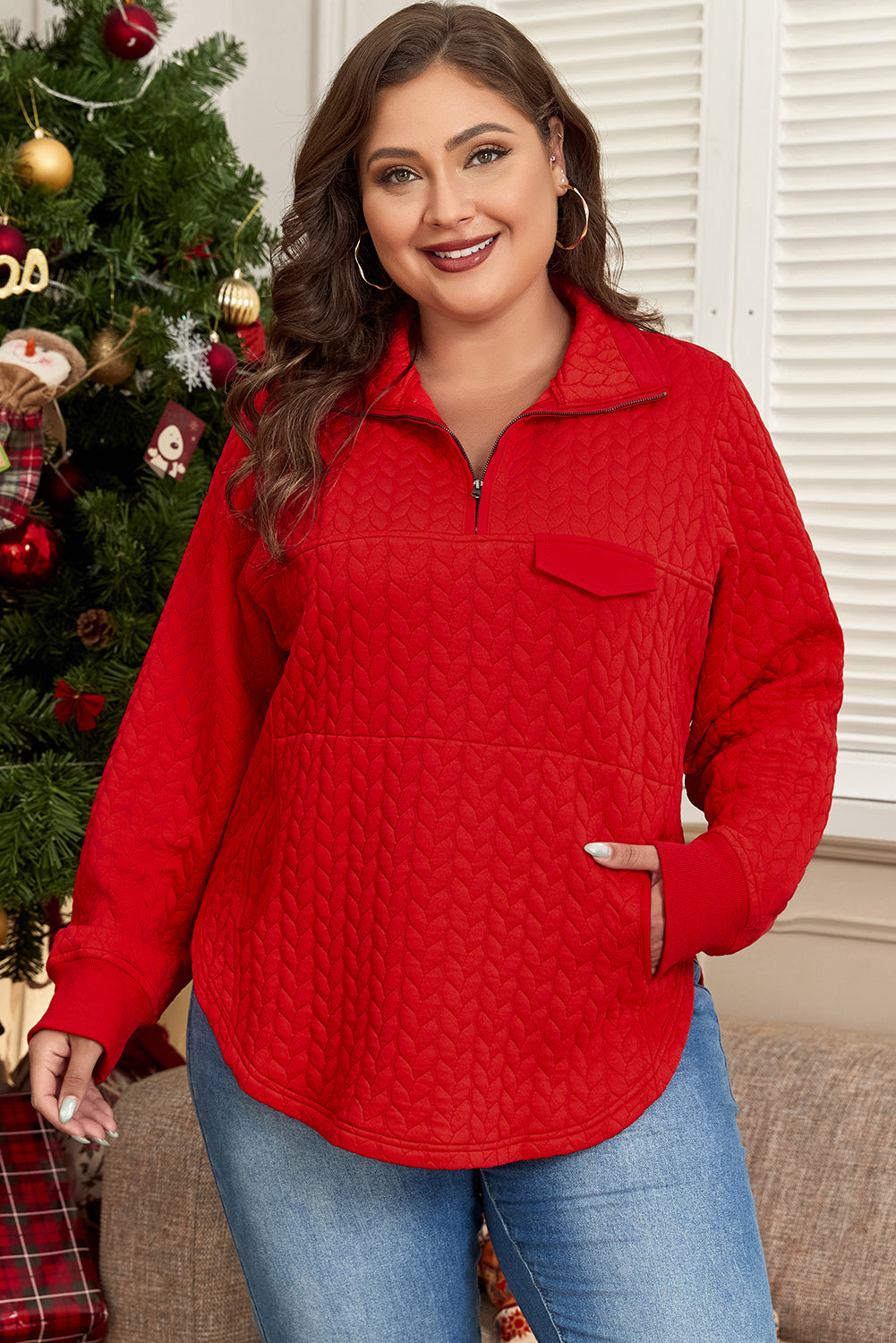 Women's Zip Pocket-Detail Plus Size Pullover