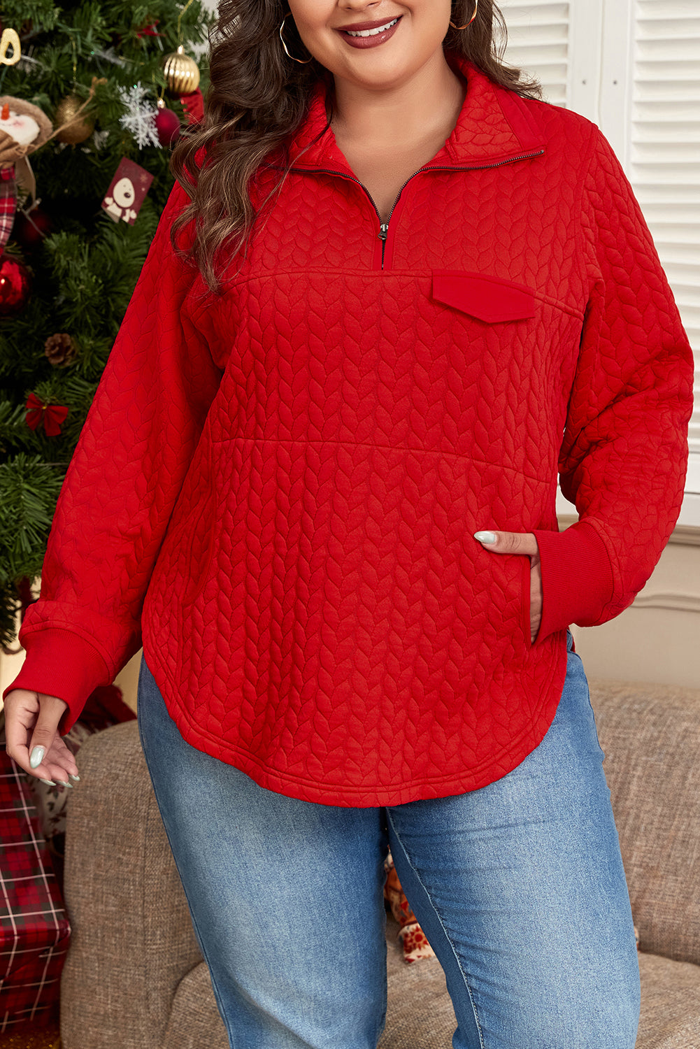 Women's Zip Pocket-Detail Plus Size Pullover