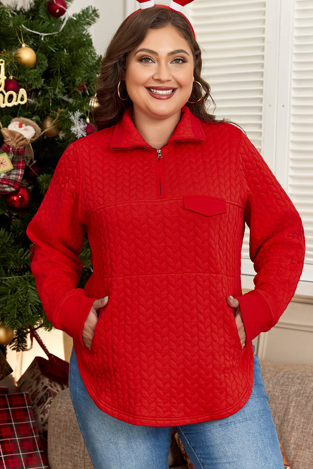 Women's Zip Pocket-Detail Plus Size Pullover
