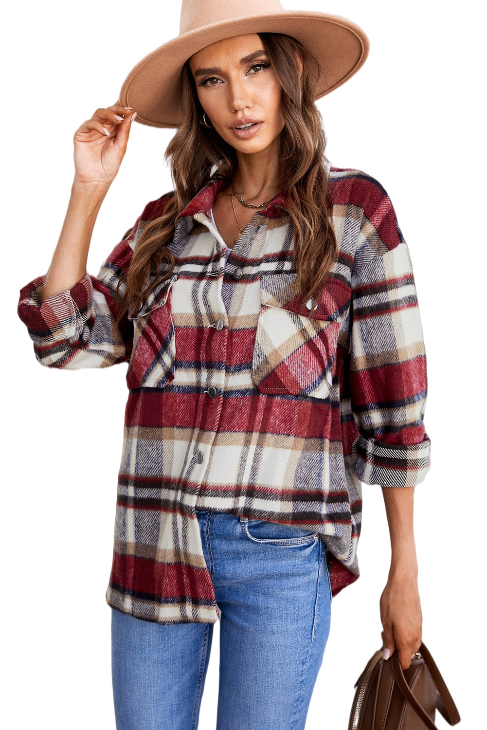 Shacket for Women Shirt Red Plaid