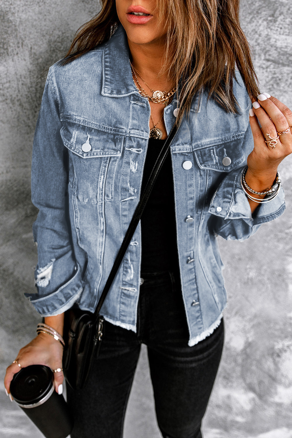Women's Denim Jacket with Sky Blue