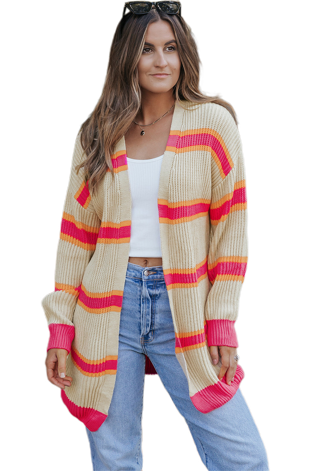 Cardigan long tricoté côtelé imprimé