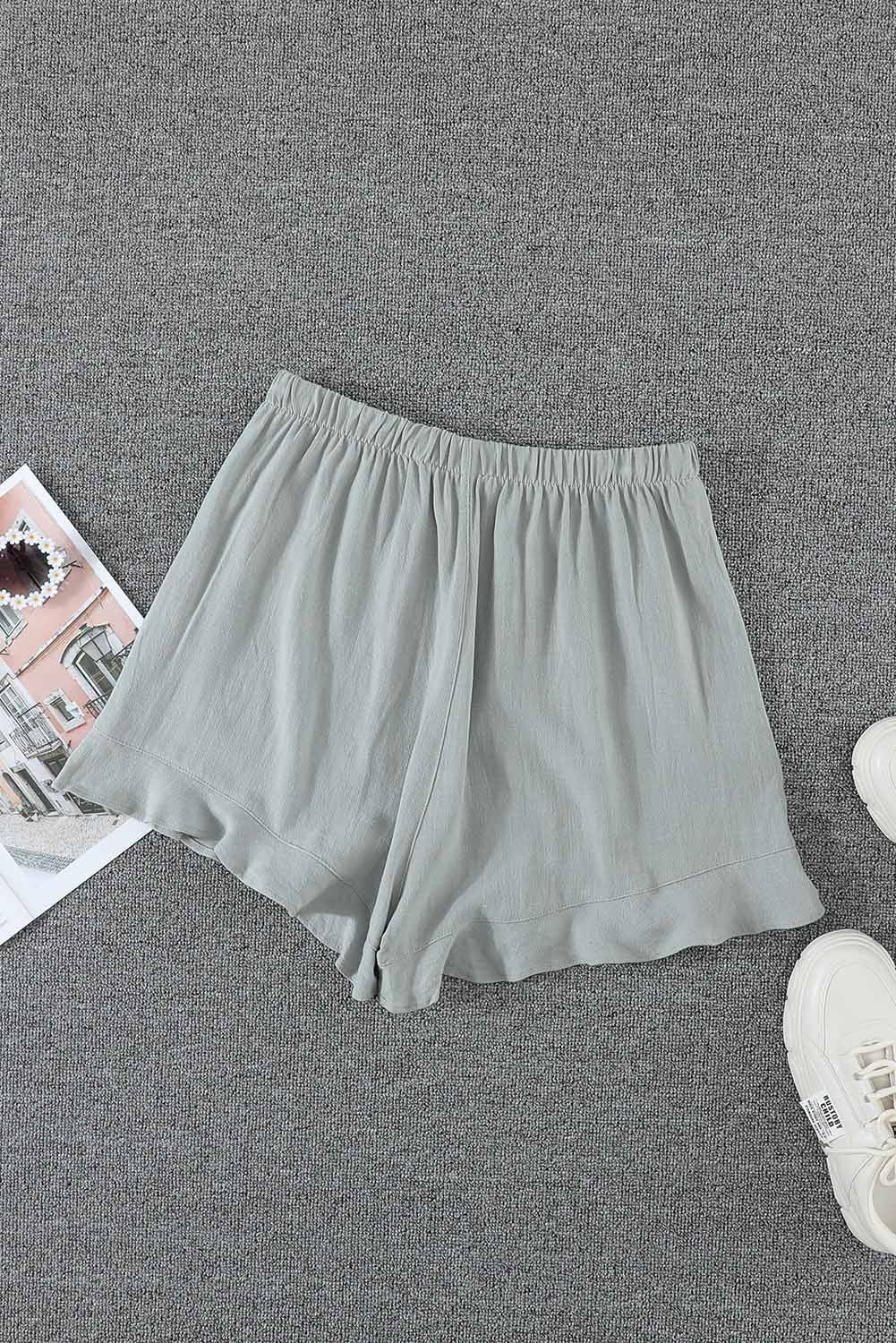 Women's Shorts Featuring Summer Gray Blue Pocket-Detail Flutter Linen Cotton