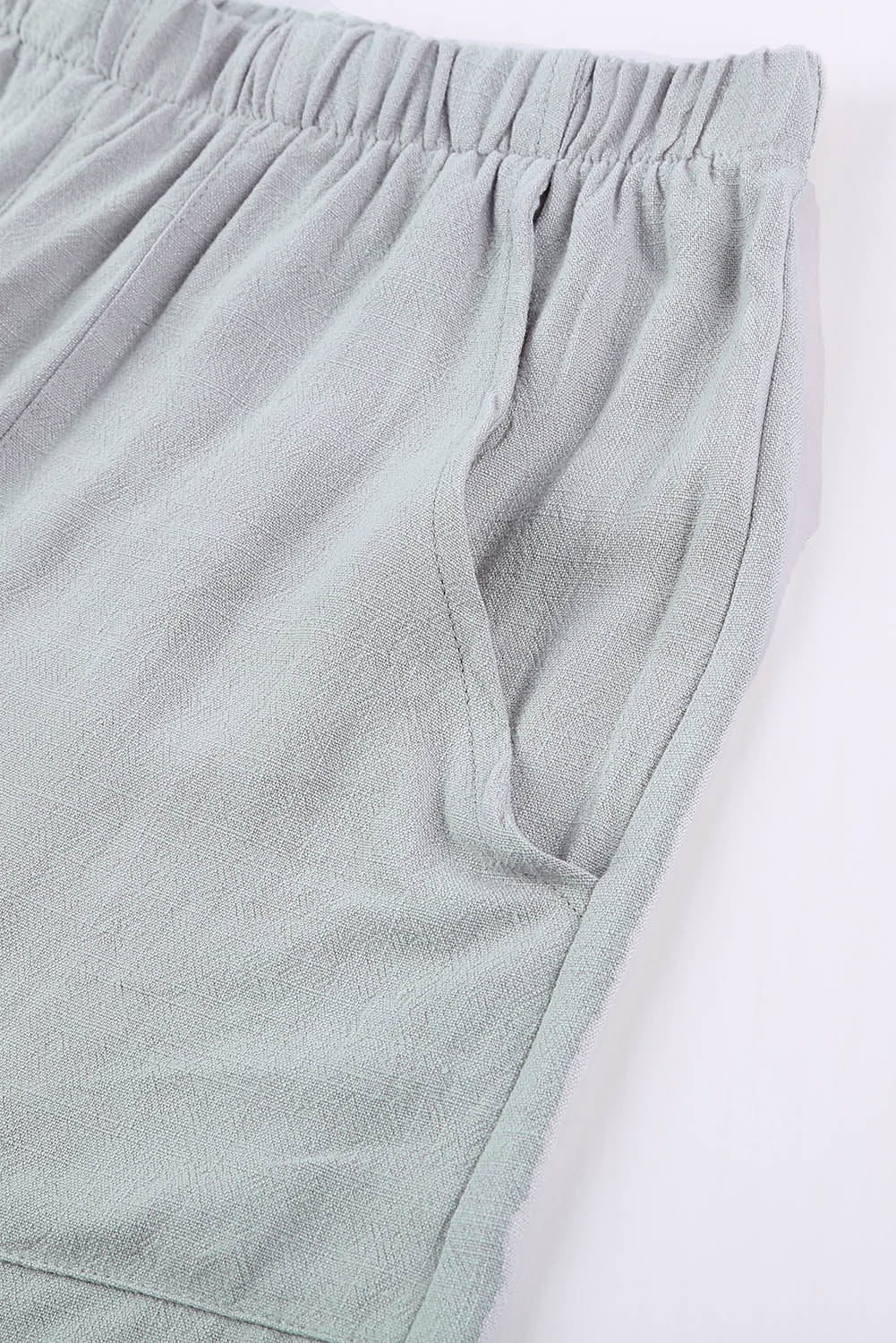 Women's Shorts Featuring Summer Gray Blue Pocket-Detail Flutter Linen Cotton