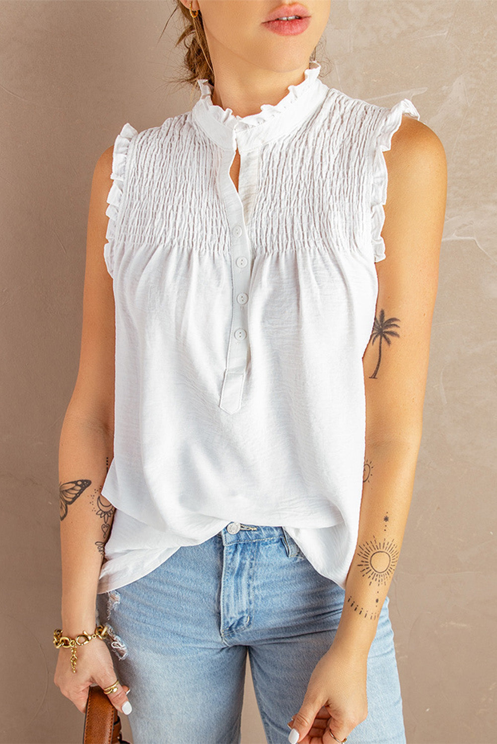 Tank Top for Women White Mock Neck