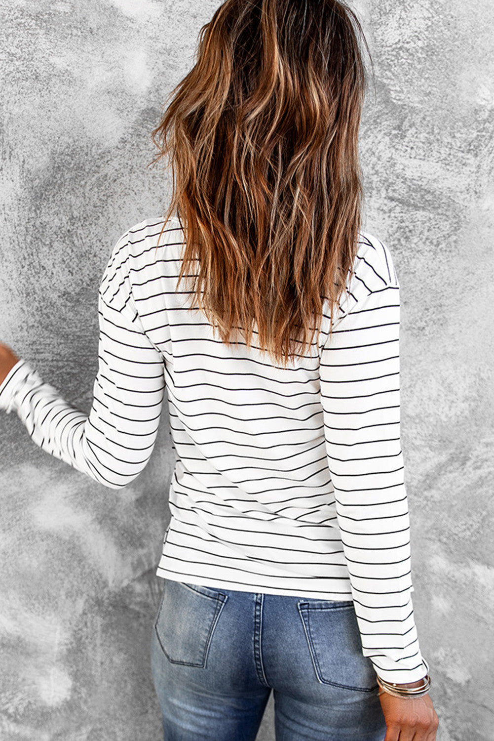 Women's Top with Long-Sleeve Striped V Neck