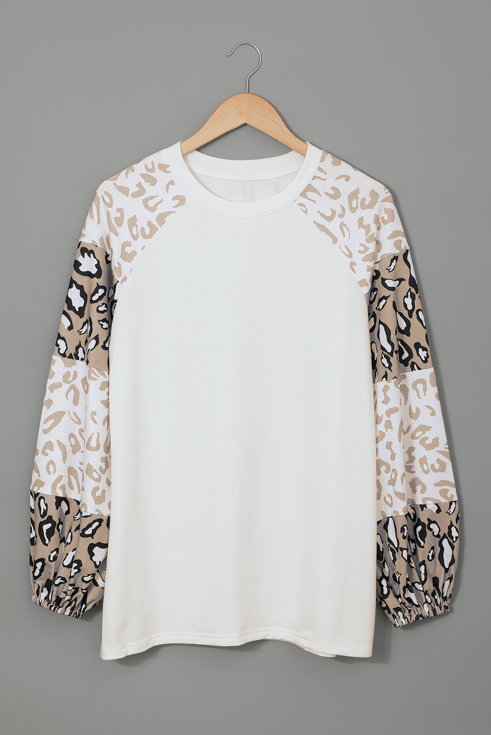 Women's Women Beige Leopard-Print Print Bubble Sleeve Top