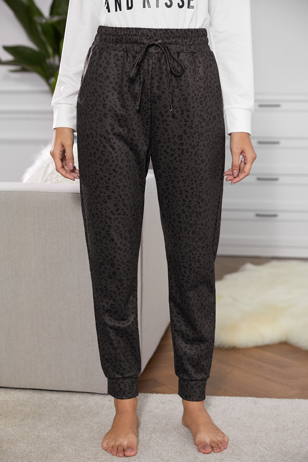 Women's Joggers with Women Everyday Black Breezy Leopard-Print