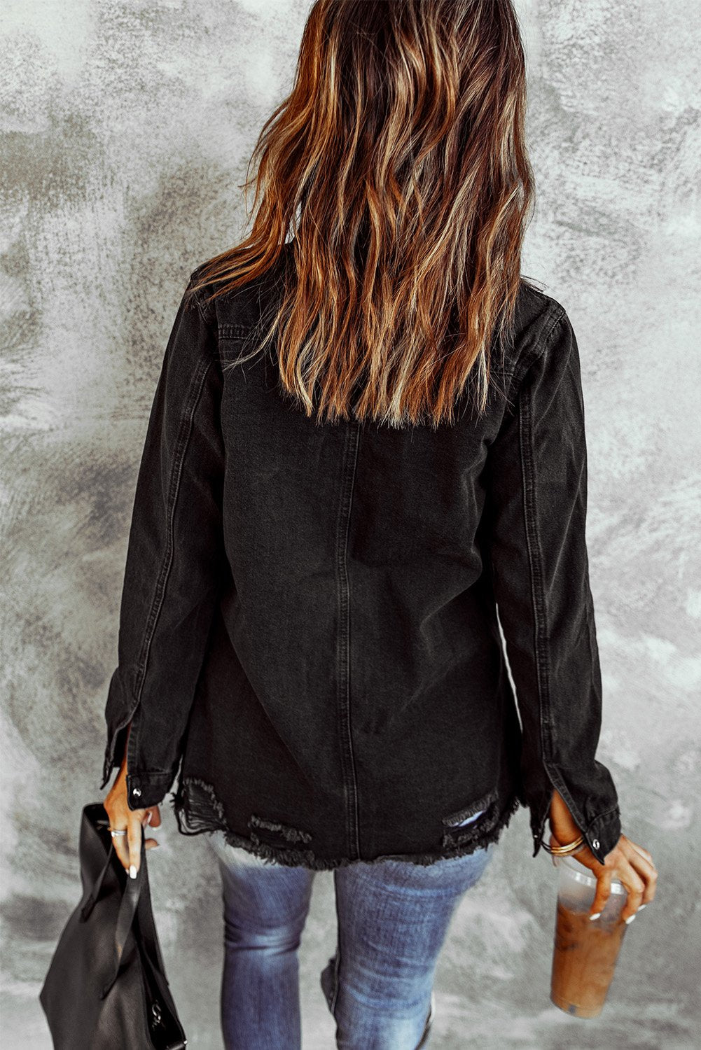 Denim Jacket for Women Black Ripped