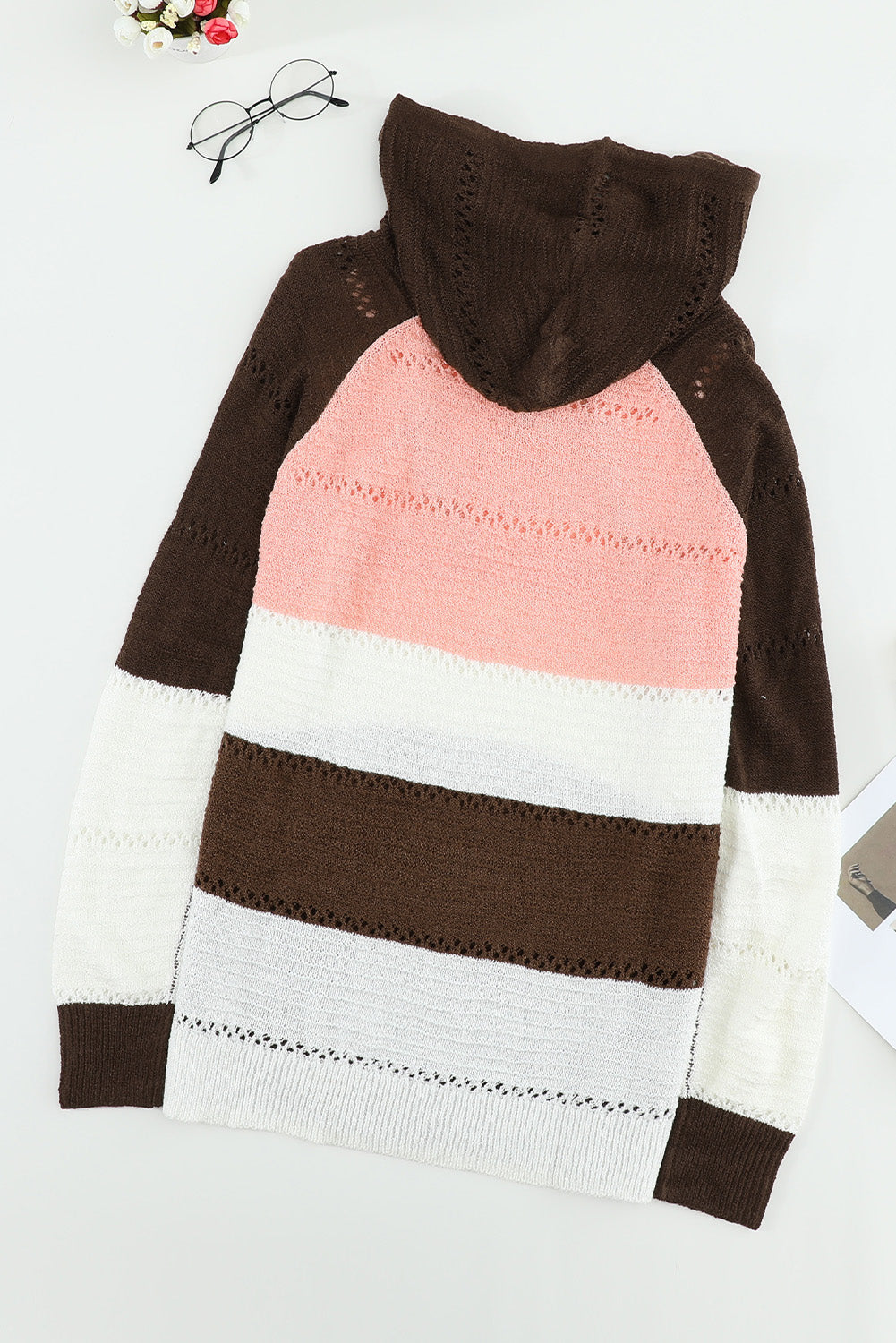 Women's Hoodie with Knitted Women's Brown Beach Bonfire