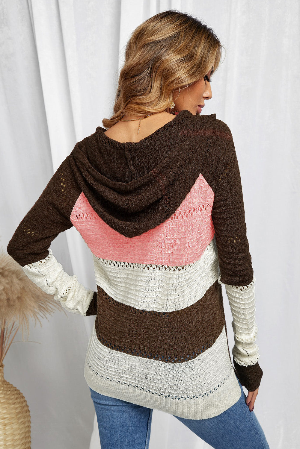 Women's Hoodie with Knitted Women's Brown Beach Bonfire
