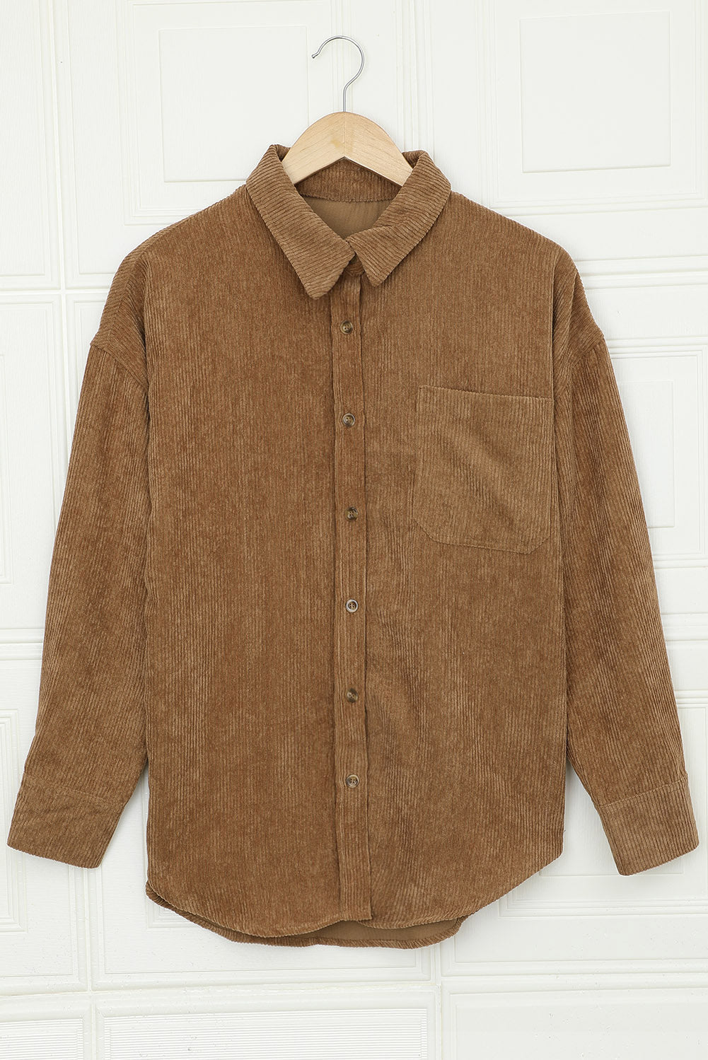 Women's T Shirt with Cord Button Pocke Women's Brown