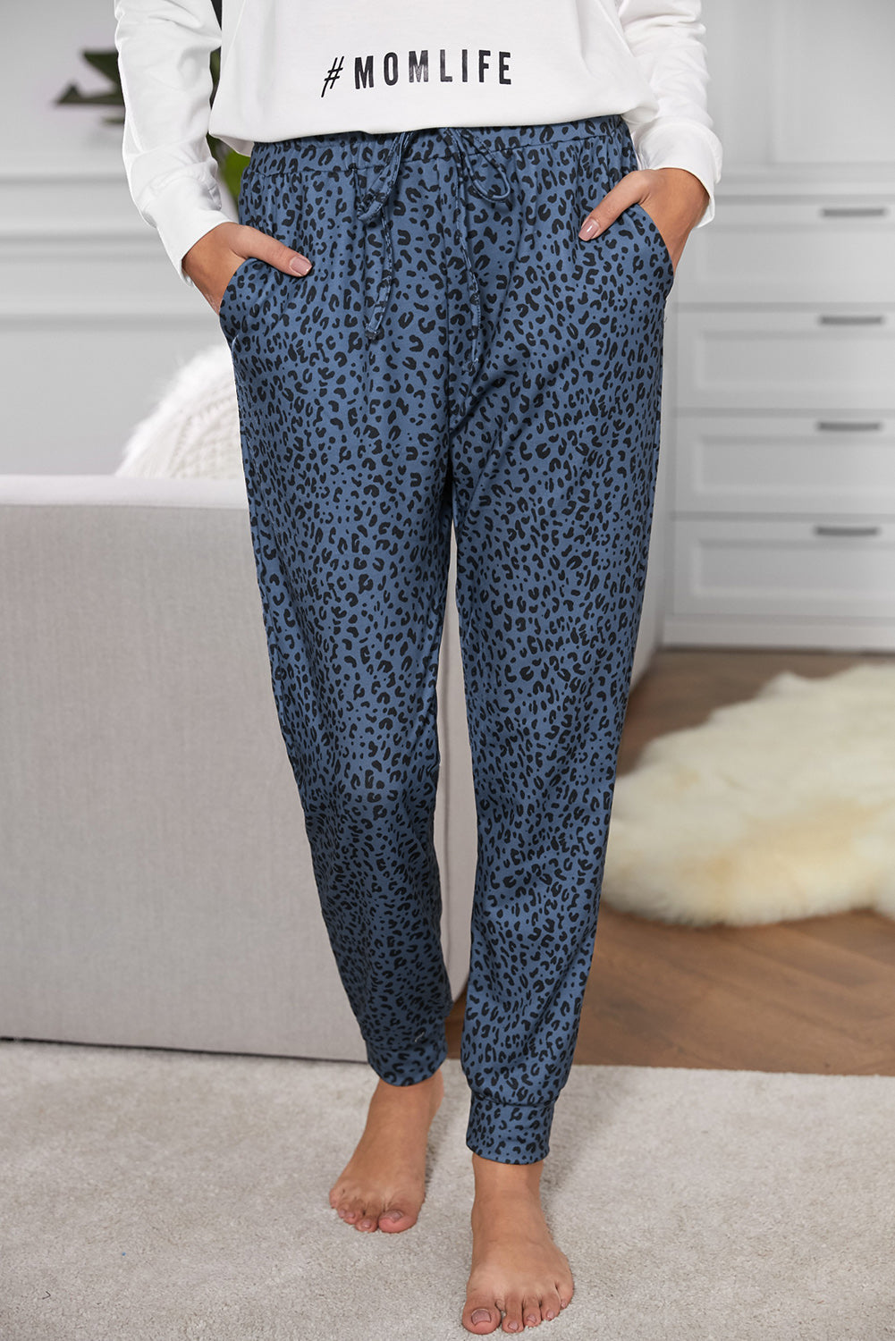 Joggers for Women Blue Breezy Leopard-Print Women's Everyday