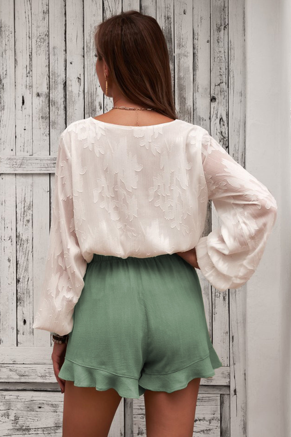 Women's Women's Summer Pocket-Detail Flutter Green Linen Cotton Shorts