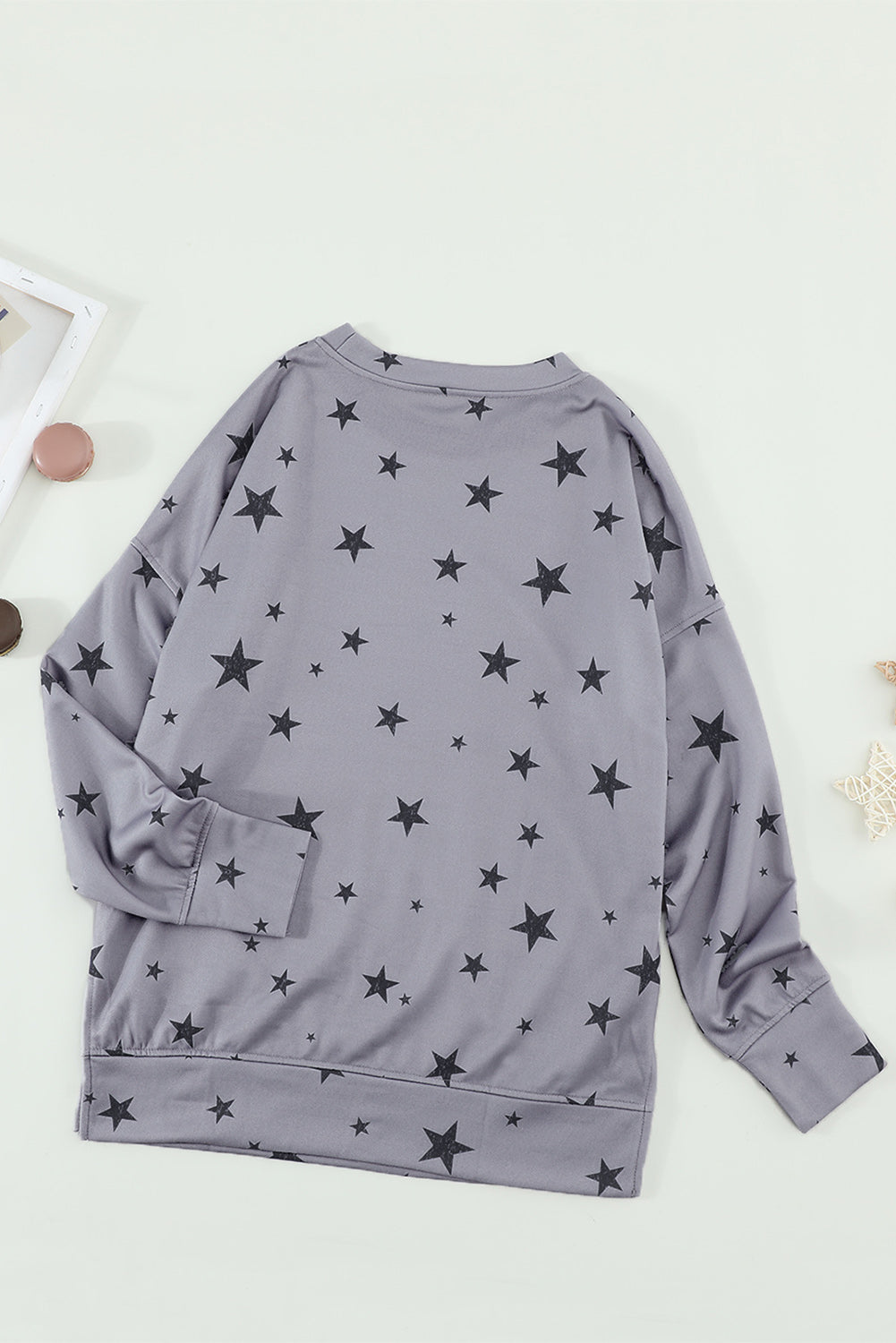 Women's Top Featuring Star Print Everyday Long-Sleeve Women's Gray Round Neck