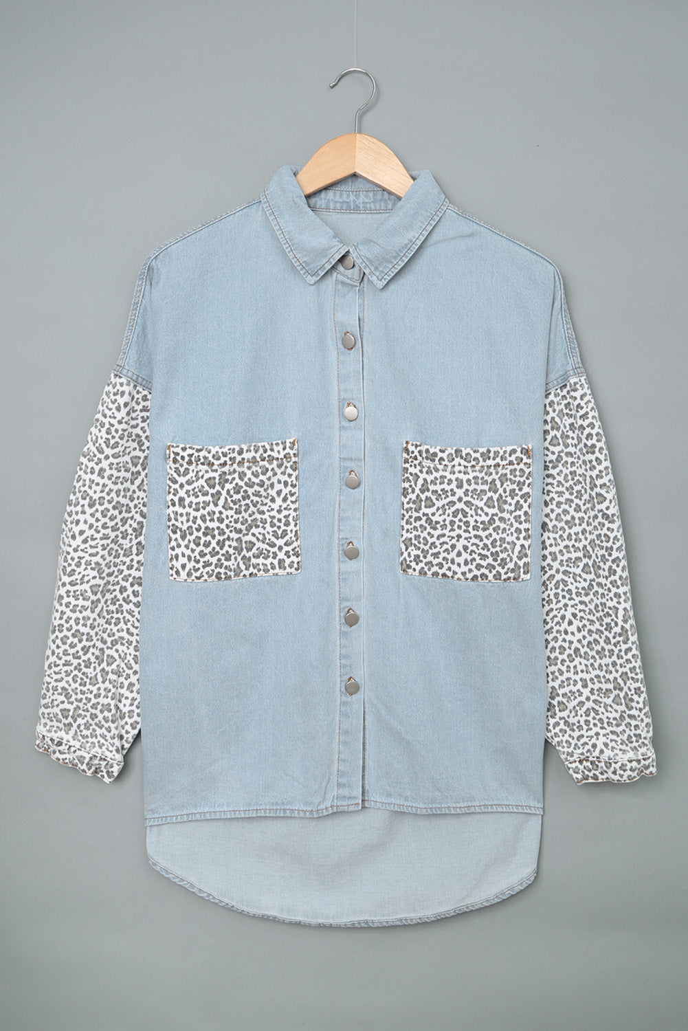 Women's Denim Jacket with Women's Sky Blue Contrast Leopard-Print