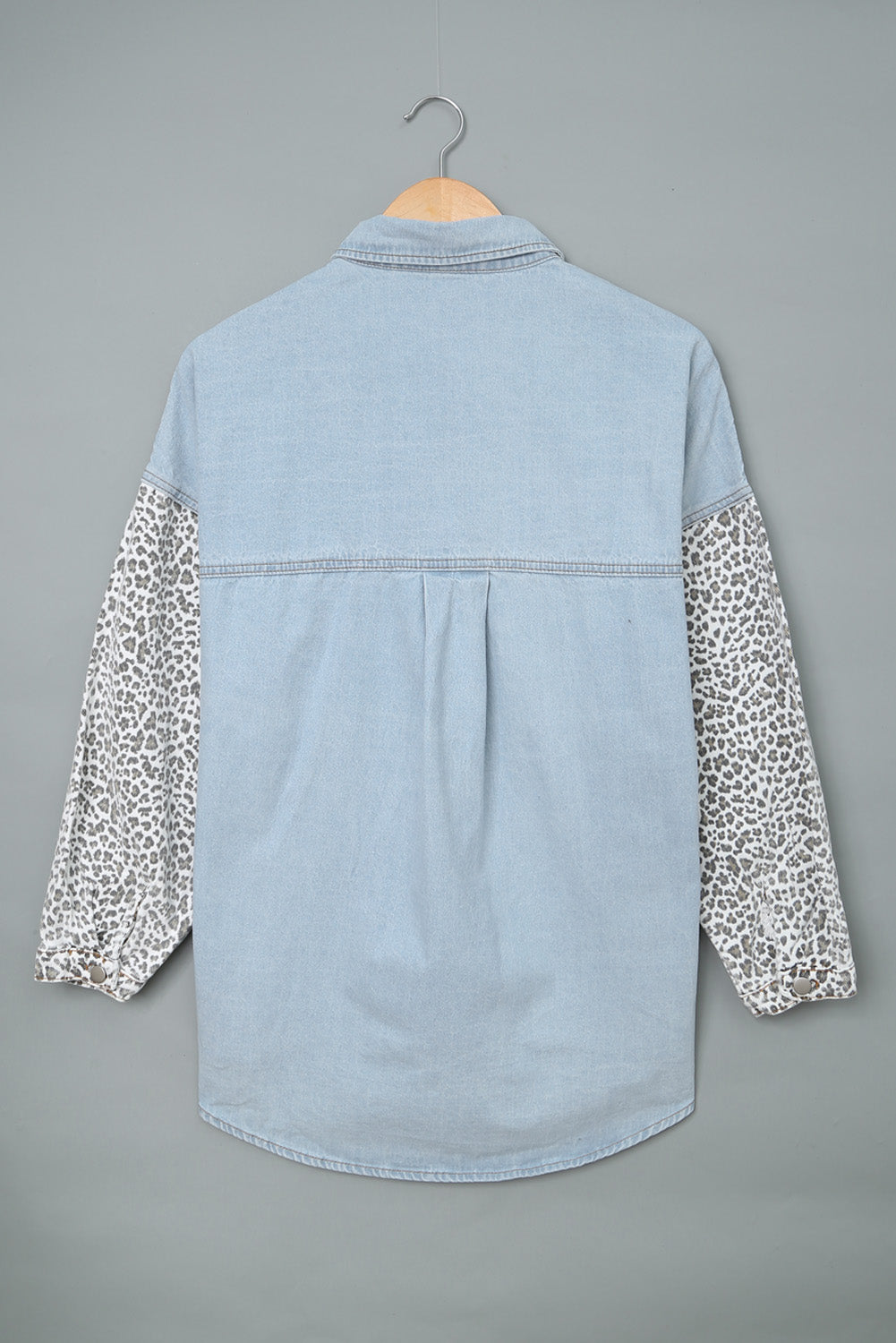 Women's Denim Jacket with Women's Sky Blue Contrast Leopard-Print