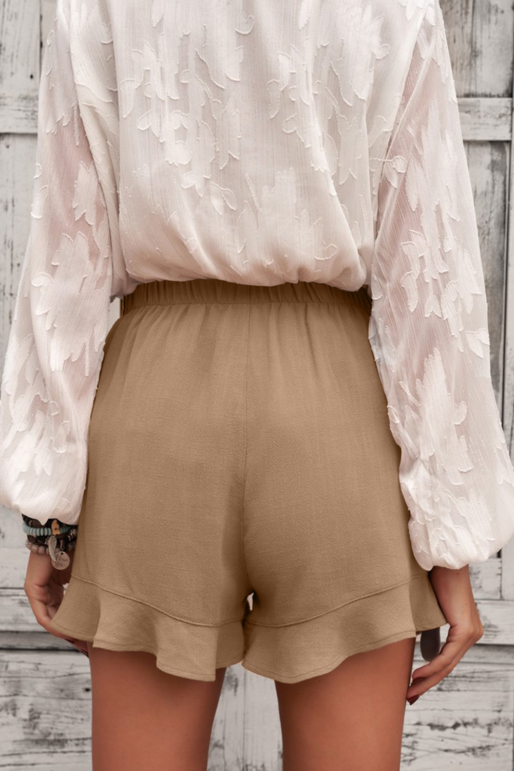 Women's Shorts with Flutter Linen Cotton Women's Summer Khaki Pocket-Detail