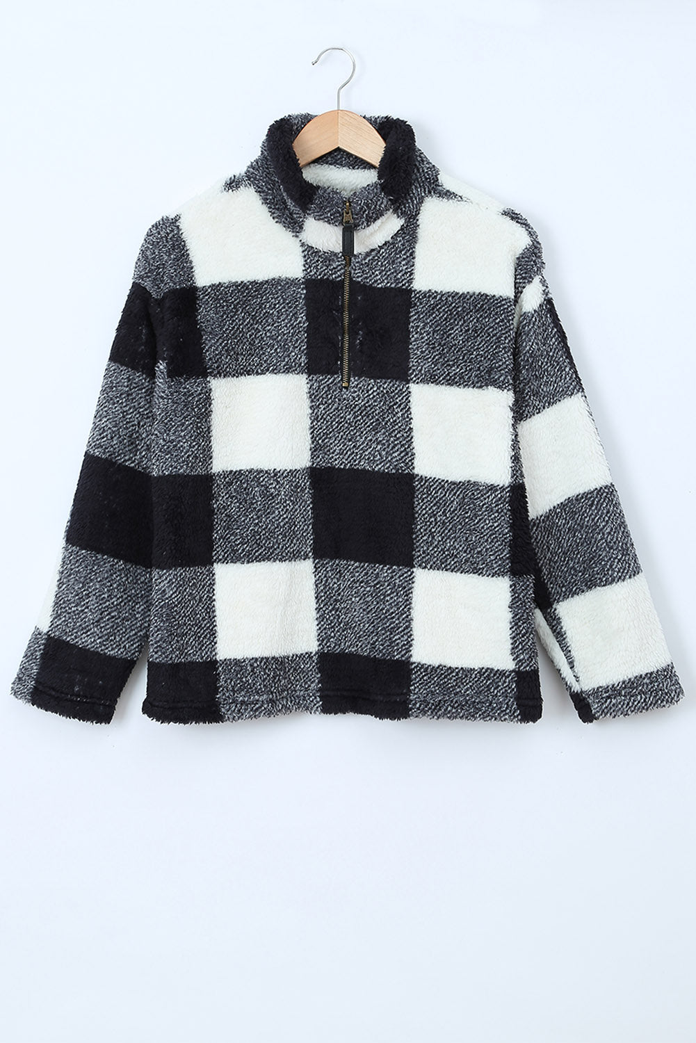 Pullover Sweatshirt for Women Zip Collar Plush Women's Winter Black Plaid