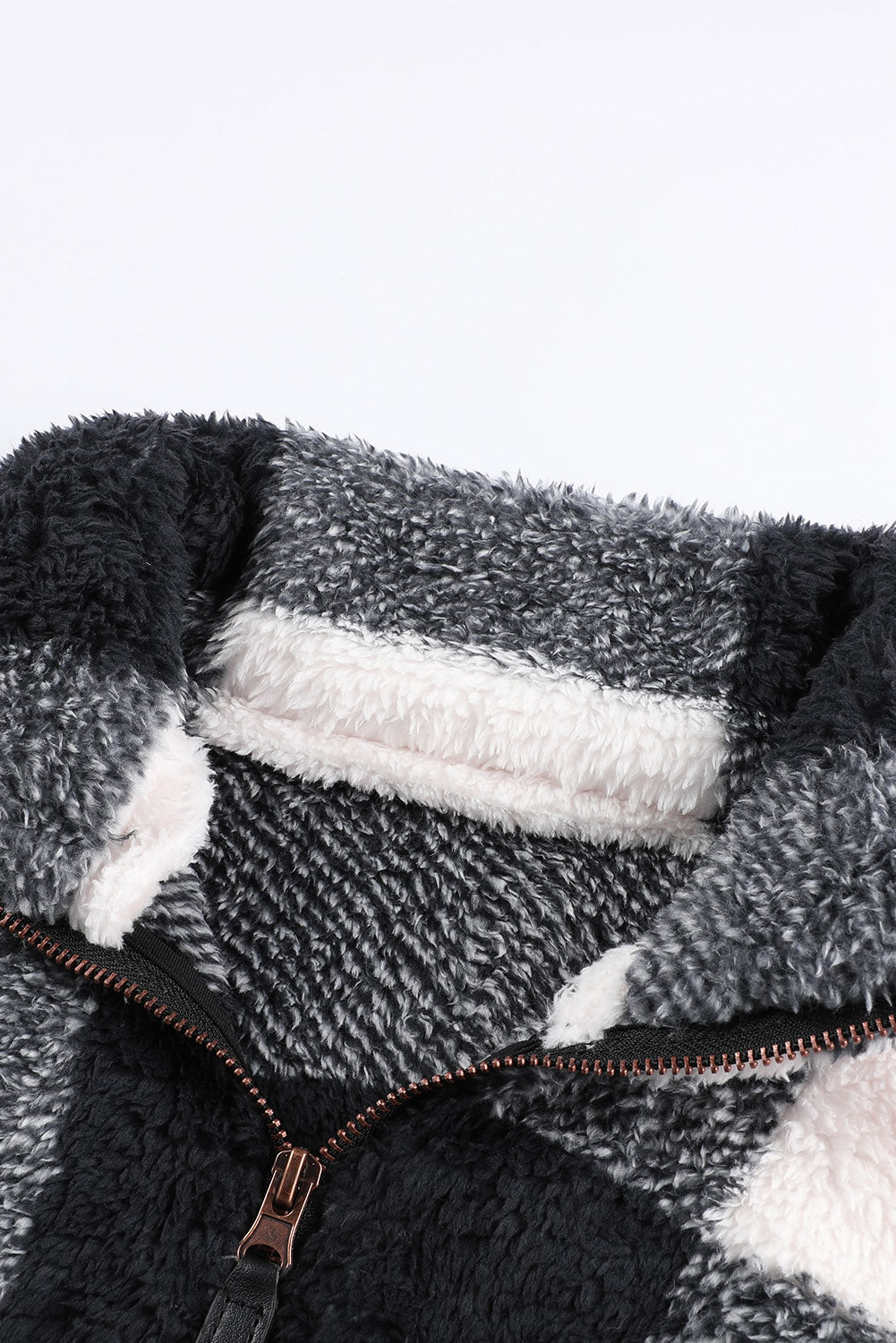 Pullover Sweatshirt for Women Zip Collar Plush Women's Winter Black Plaid