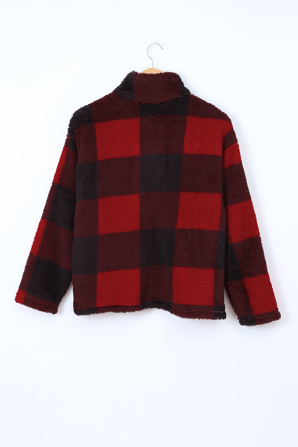 Pullover Sweatshirt for Women Red Plaid Zip Collar Plush Women's Winter