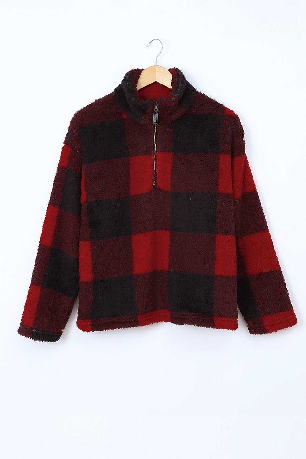 Pullover Sweatshirt for Women Red Plaid Zip Collar Plush Women's Winter