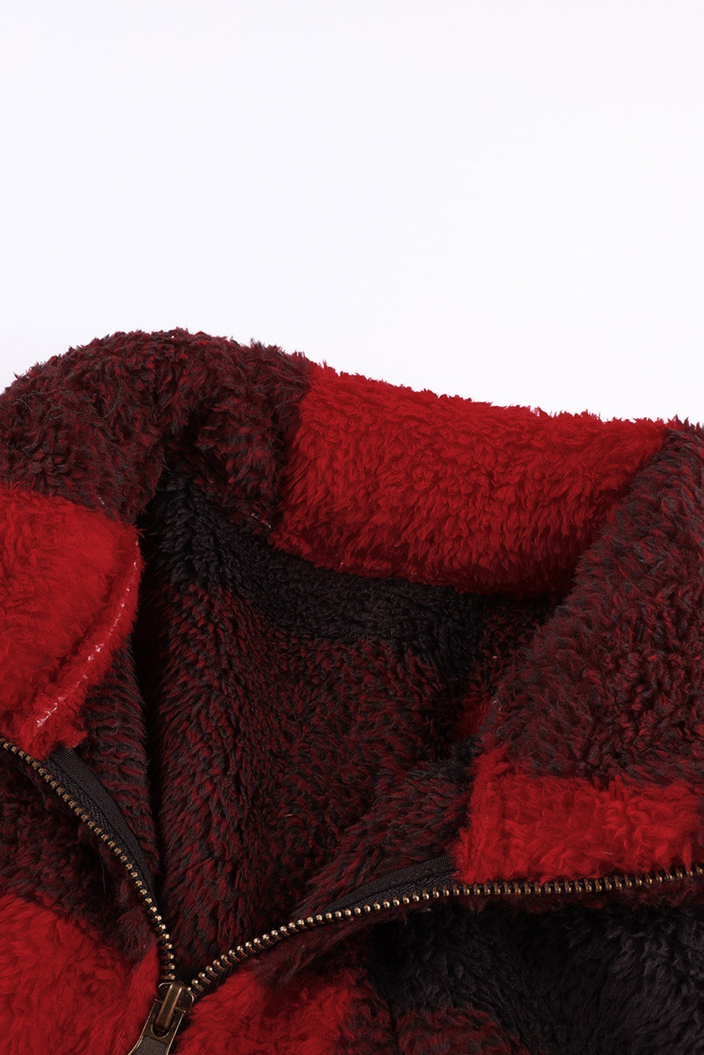 Pullover Sweatshirt for Women Red Plaid Zip Collar Plush Women's Winter