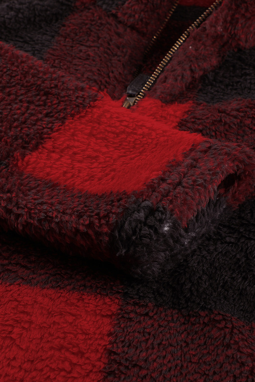 Pullover Sweatshirt for Women Red Plaid Zip Collar Plush Women's Winter