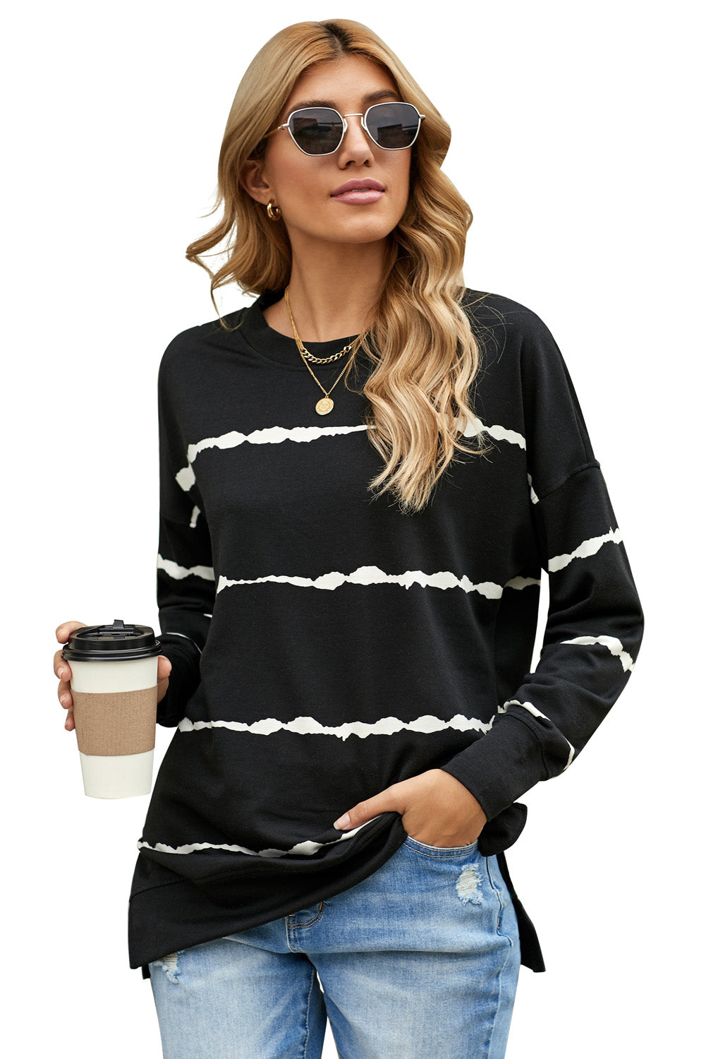 Women's Sweatshirt with Womens Tie-dye Stripes Black