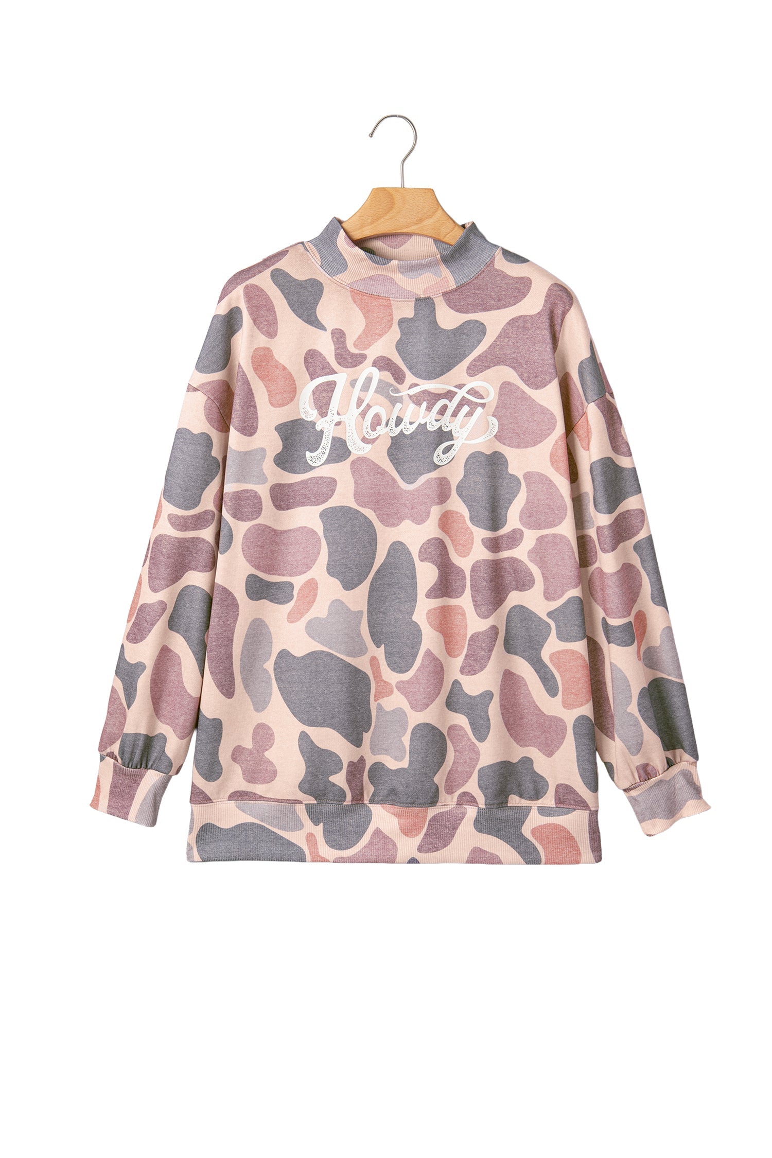Camo Western Print Howdy Style Baggy Pullover Sweatshirt in Multicolour