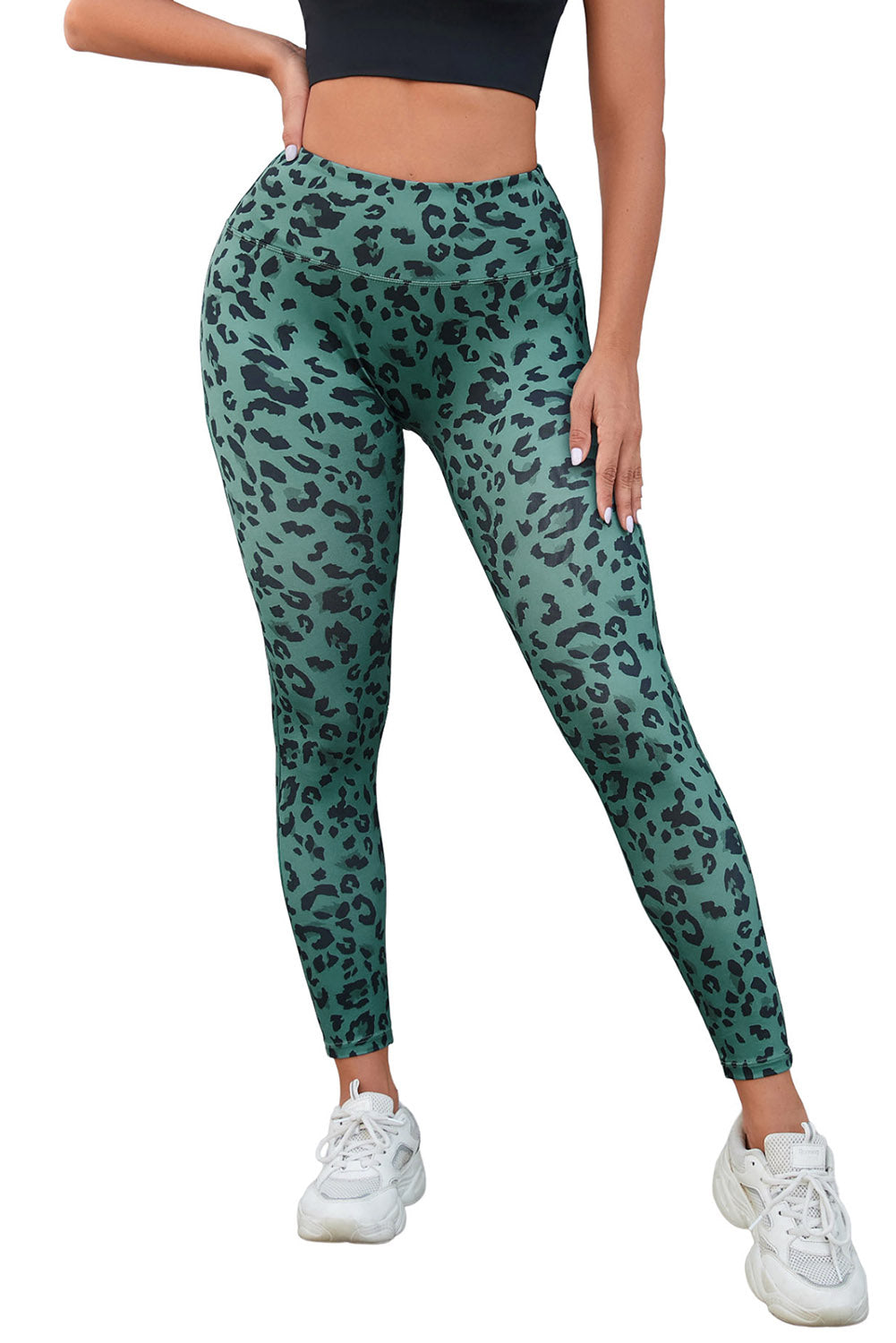 Women's Green Print Active Timeless Leopard-Print Leggings