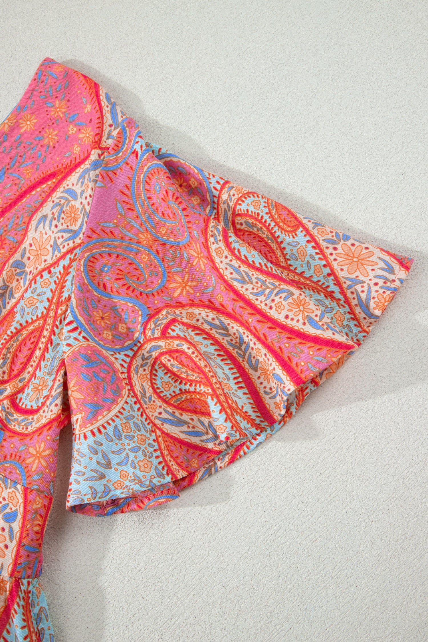 Polished Short-Sleeved Paisley Print Boho Maxi Dress with Ruffle Details