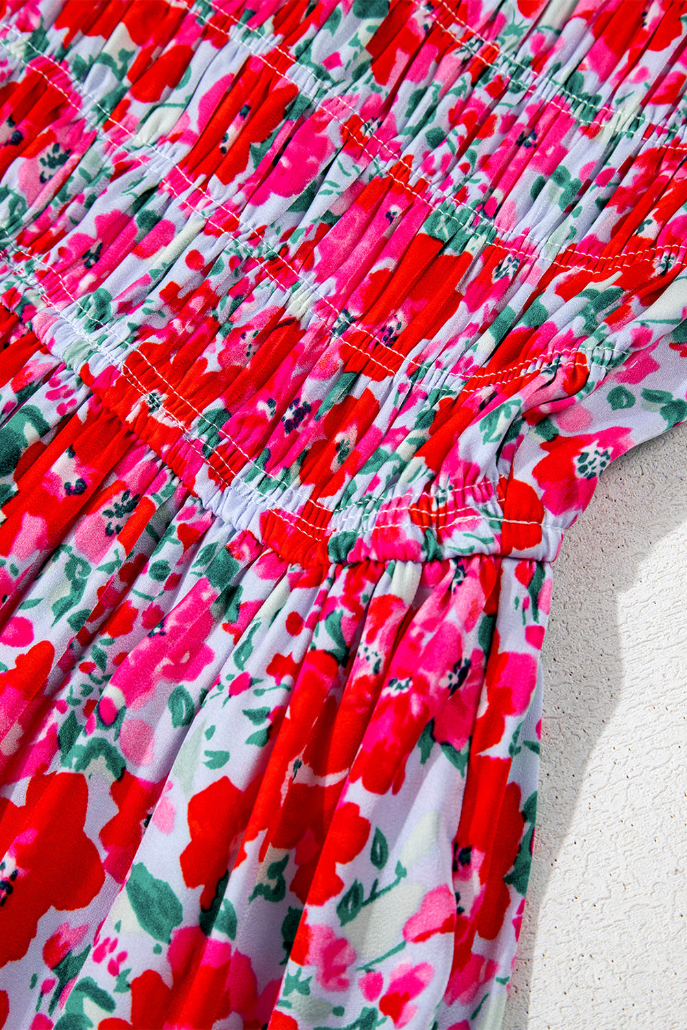 Floral Print Smocked Lantern Sleeve Tiered Maxi Dress