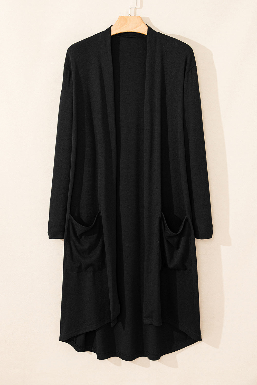 Solid Open-Front Cardigan Featuring a Pocket in Black