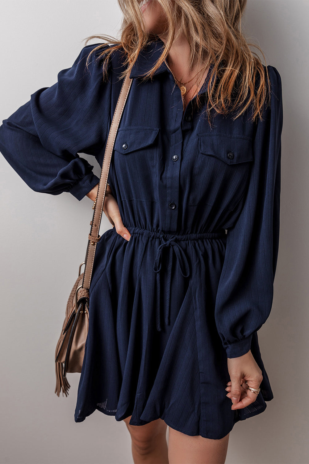 Women's Tunic Shirt Chest-Pocket Detail Mini Dress