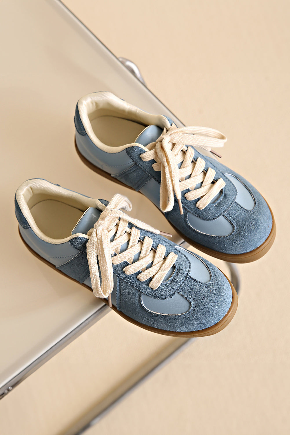 Two Tone Faux Suede Leather Patched Lace-up Sneakers