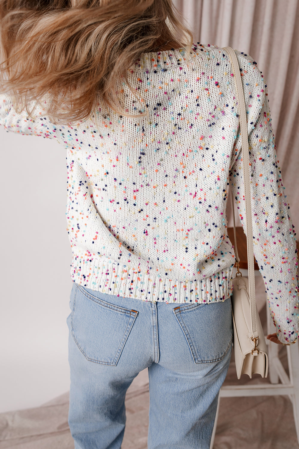 Cardigan pull confettis multicolore décor strass