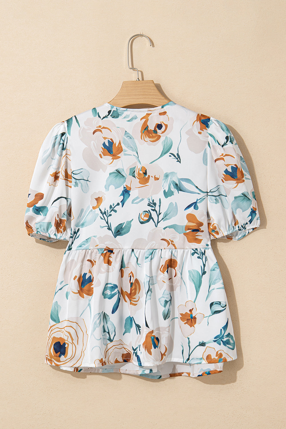 Floral-Print Puff Sleeve V-Neck Babydoll Blouse