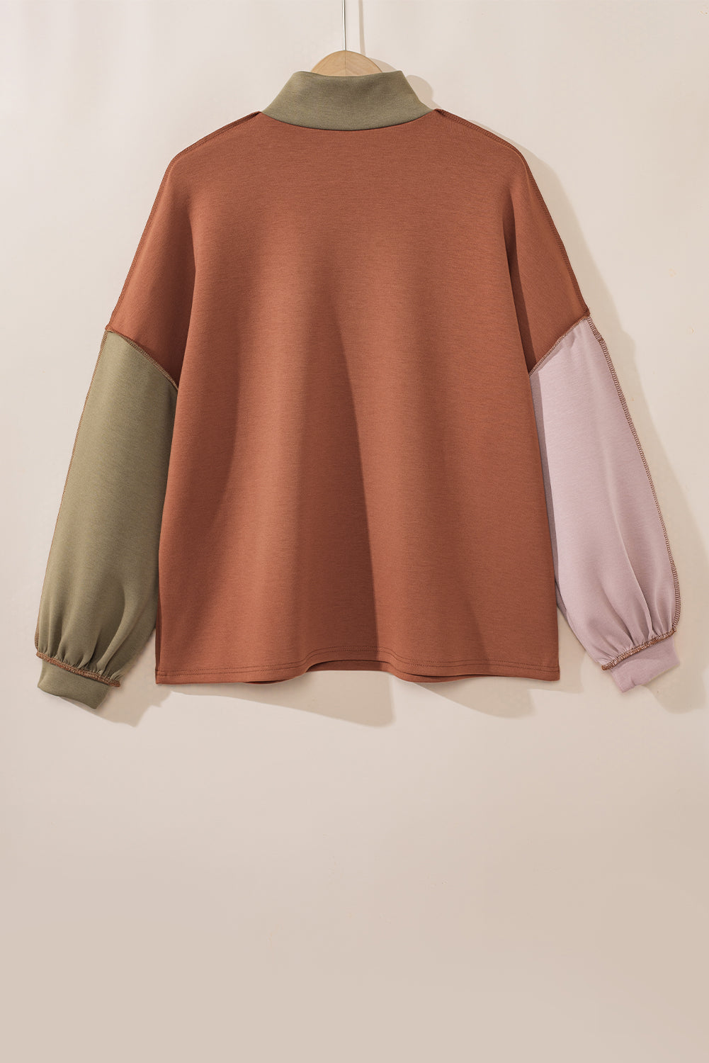 Sweat-shirt à Blocs de Couleurs et Coutures Exposées de Grande Taille avec Fermeture Éclair Quart