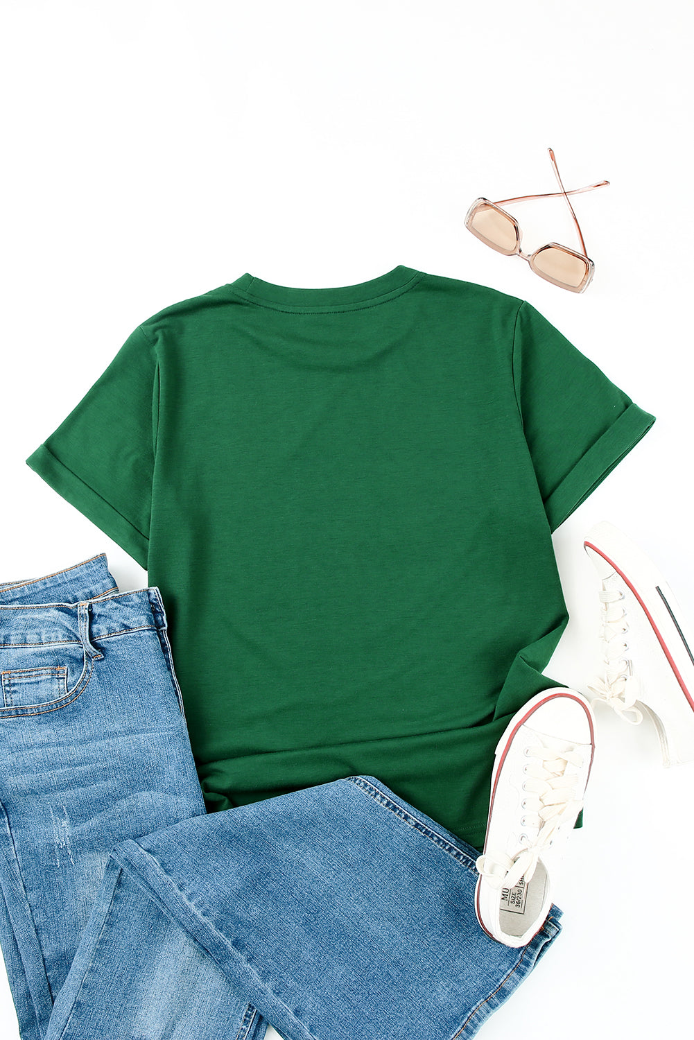 T-shirt vert à col rond de couleur unie