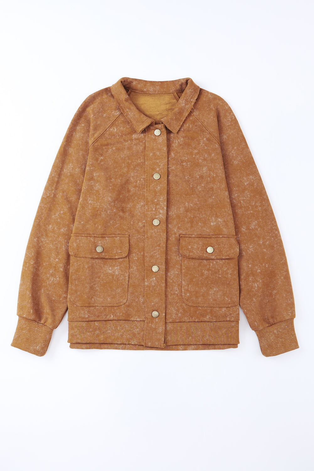Shacket for Women Flap Pocket Button Khaki Vintage Washed