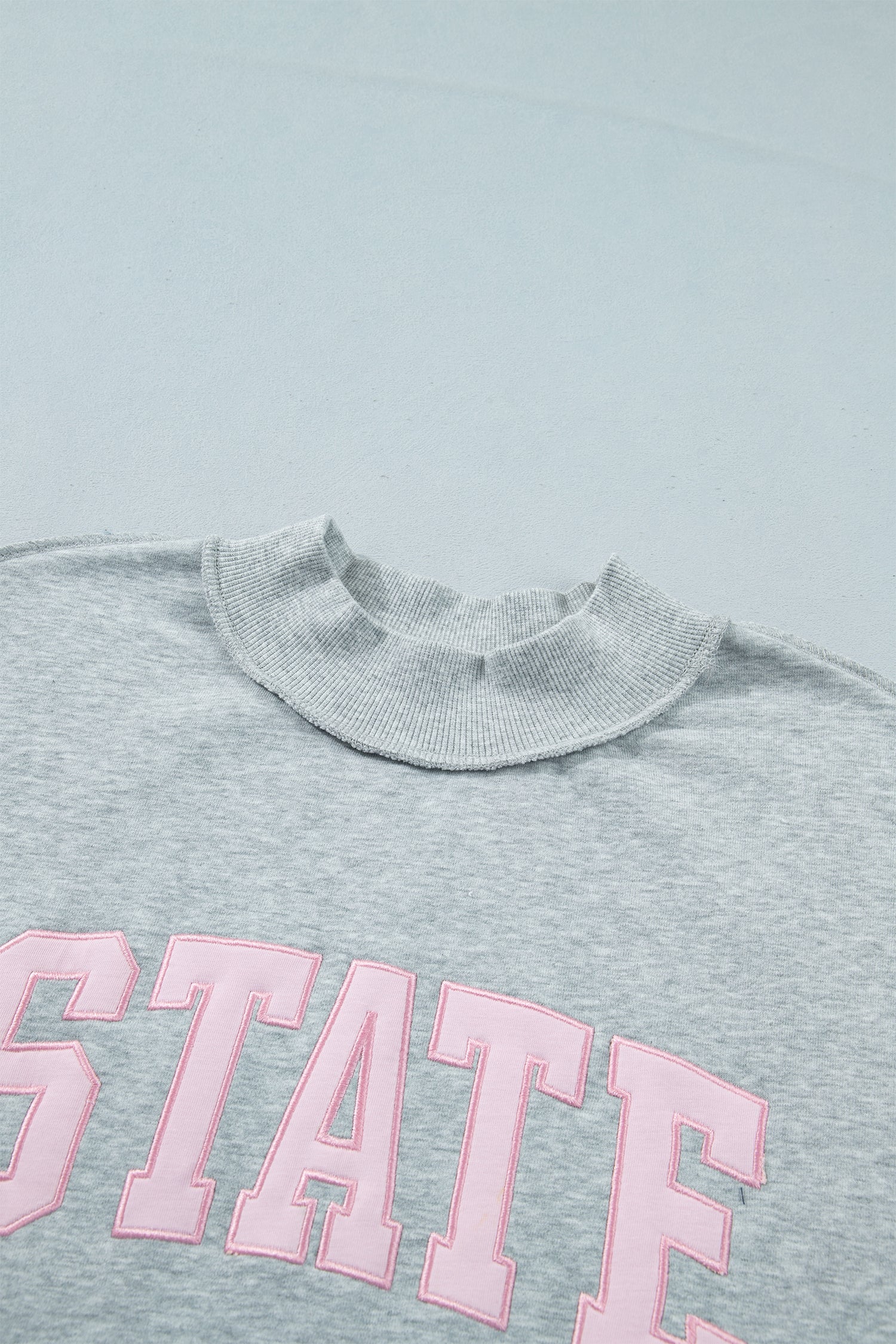 Grey Mock-Neck Light Mock-Neck Letter Embroidered Loose Sweatshirt